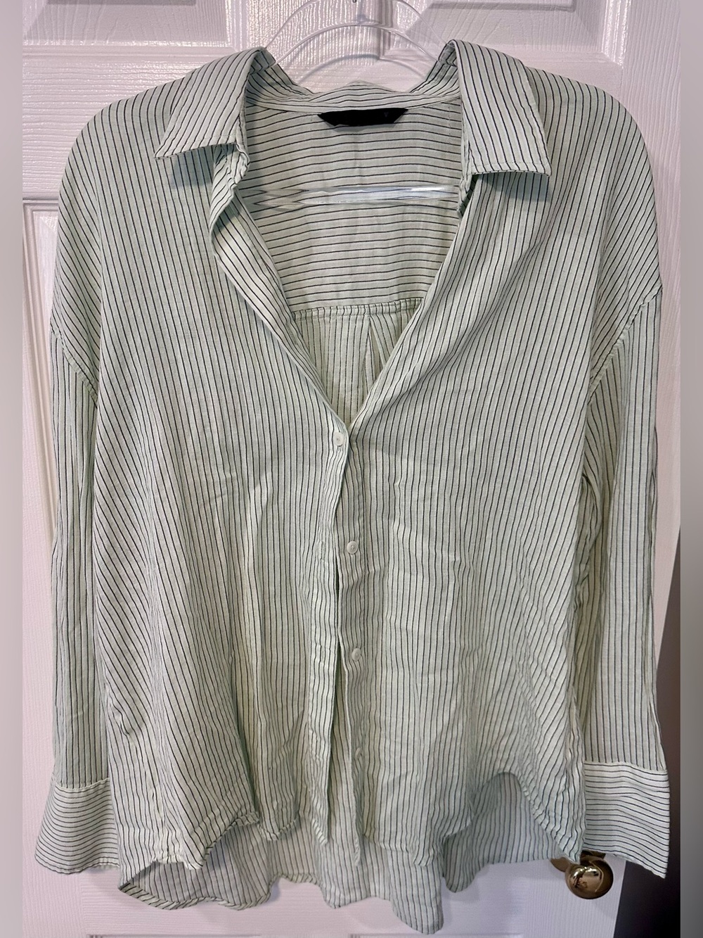 Light Green Zara Striped Womens Button-Up Shirt